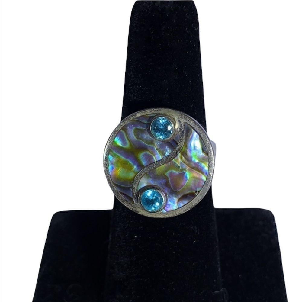 𝅺sajen Offerings abalone and topaz sterling ring adjustable 7/8